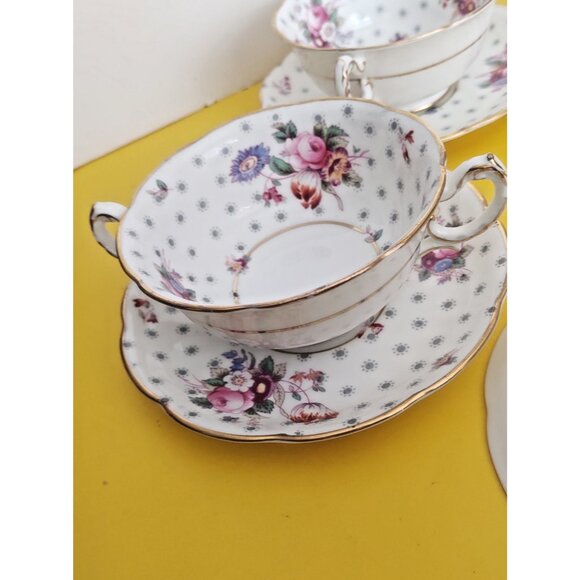 Swansea England Bone China  Two Handled Soup Bowls & Saucer sets(4)  Midsummer - Picture 13 of 15